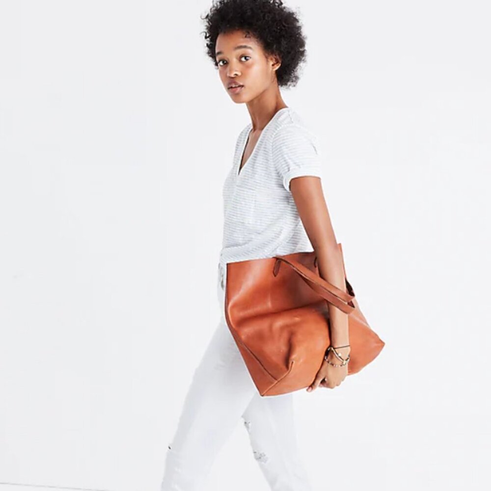Madewell The ZipTop Medium Transport Tote Leather Brown Bag